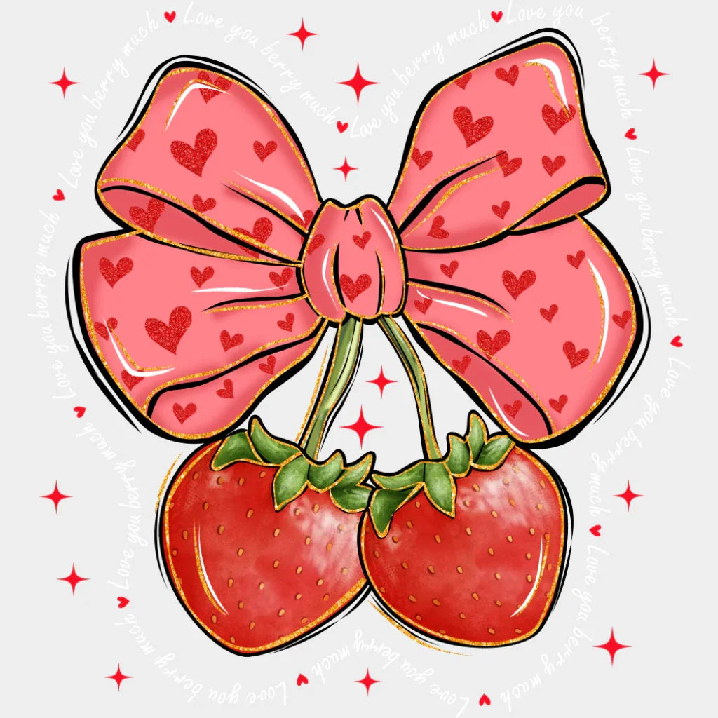 Strawberries Ribbon Design - Valentine’s Day Dtf Transfer Unisex S & M (10’’) / Light Color