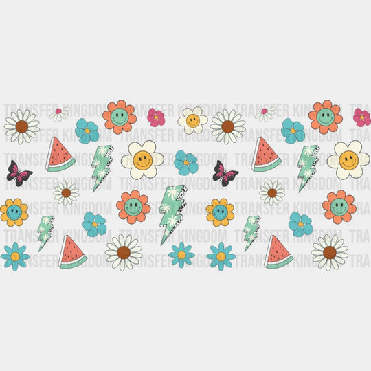 Summer Flowers & Watermelon - Summer Cup Wrap UV Sticker Permanent UV DTF Decal UVDTF