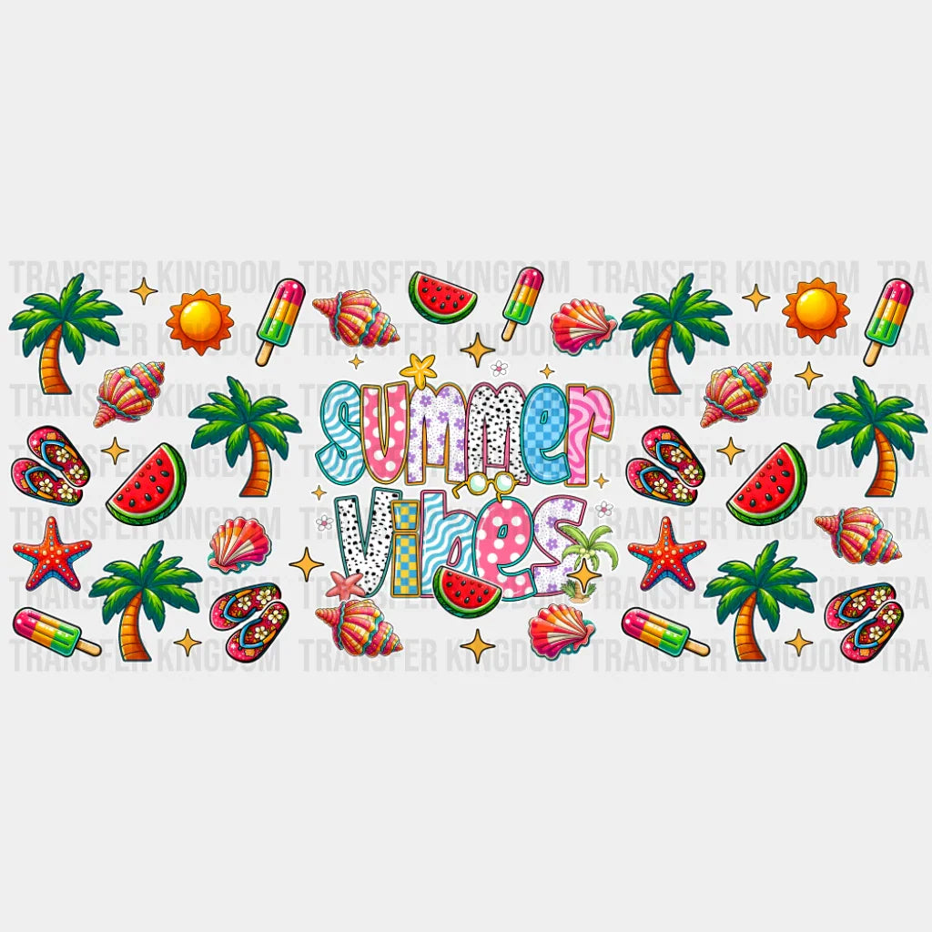 Summer Vibes Palm Trees - Summer Cup Wrap UV Sticker Permanent UV DTF Decal UVDTF