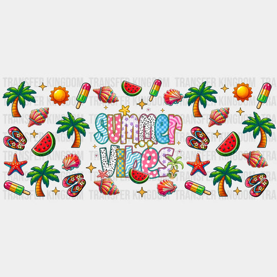 Summer Vibes Palm Trees - Summer Cup Wrap UV Sticker Permanent UV DTF Decal UVDTF