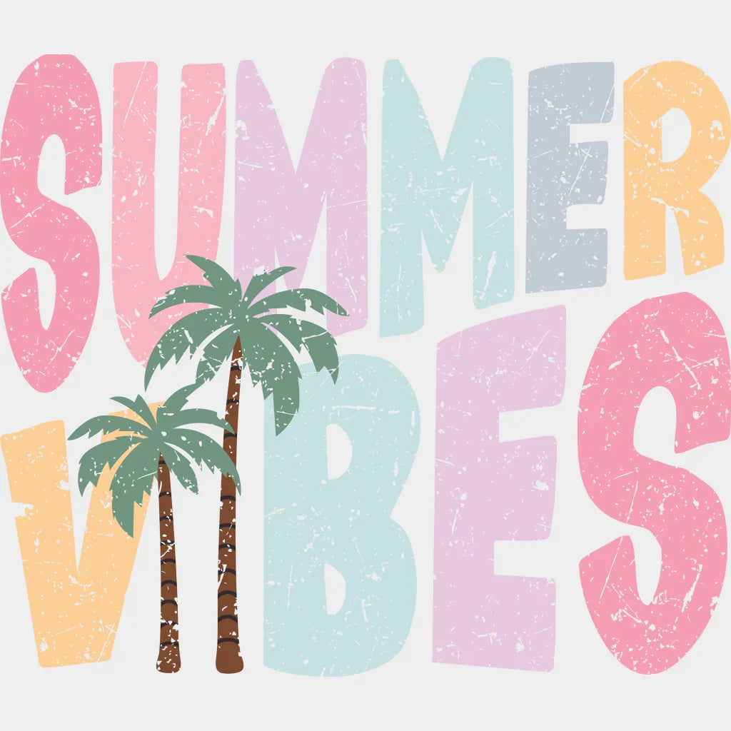 Summer Vibes Palm Trees - Summer DTF Transfer Adult Unisex - S & M (10’’) / Light Color Design (See Imaging)