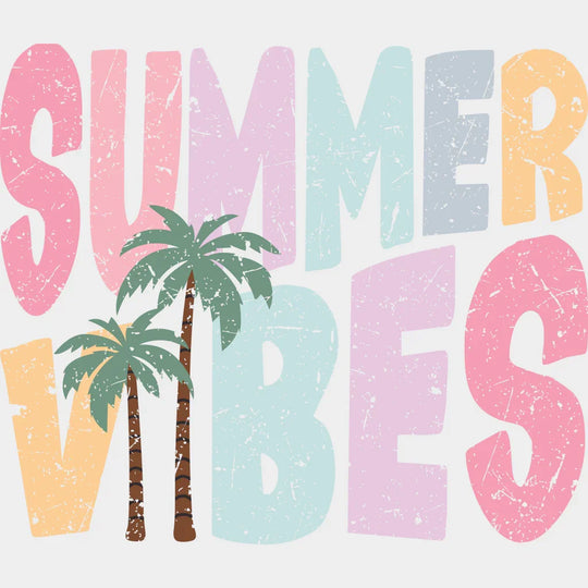 Summer Vibes Palm Trees - Summer DTF Transfer Adult Unisex - S & M (10’’) / Light Color Design (See Imaging)