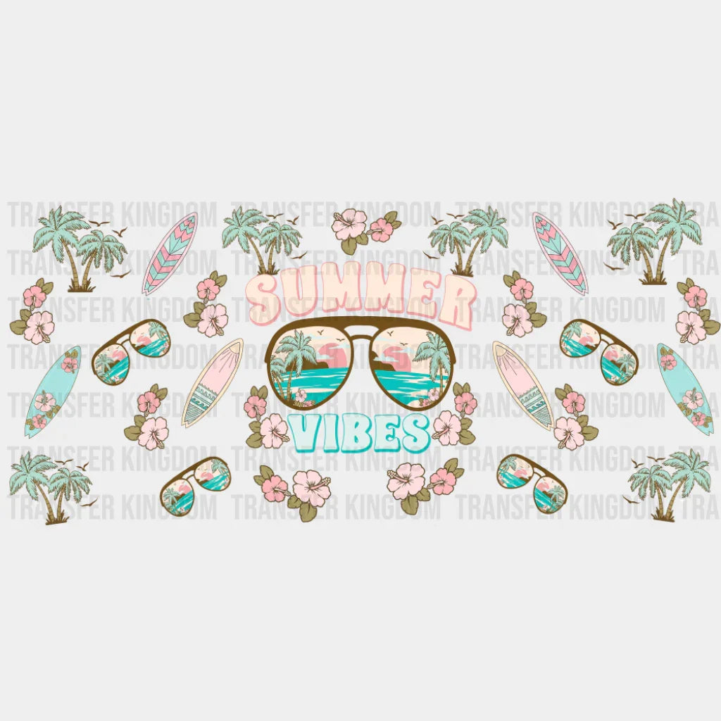 Summer Vibes Palm Trees & Surf Boards - Summer Cup Wrap UV Sticker Permanent UV DTF Decal UVDTF