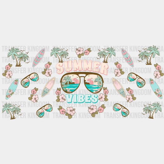 Summer Vibes Palm Trees & Surf Boards - Summer Cup Wrap UV Sticker Permanent UV DTF Decal UVDTF