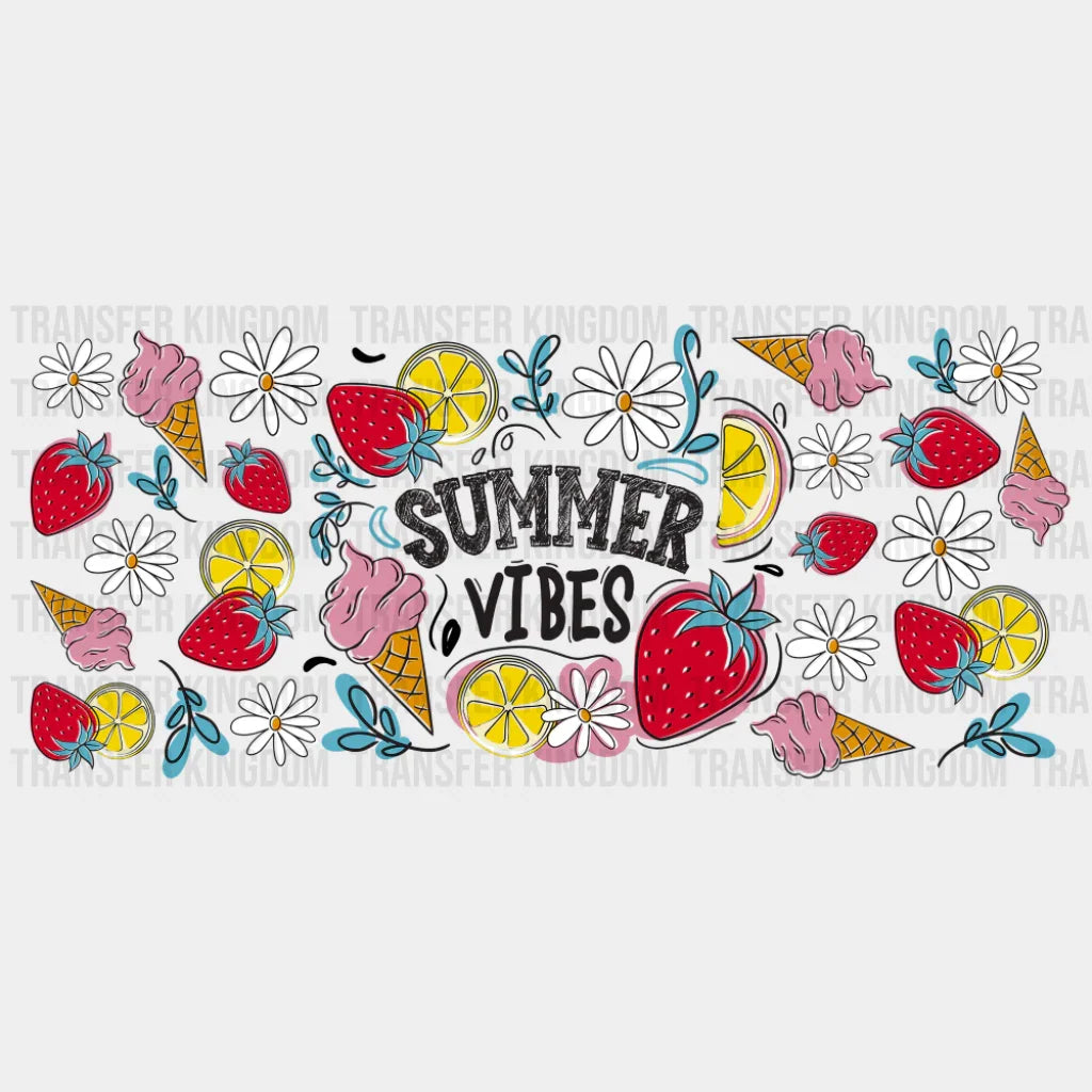 Summer Vibes Strawberry & Lemon - Summer Cup Wrap UV Sticker Permanent UV DTF Decal UVDTF