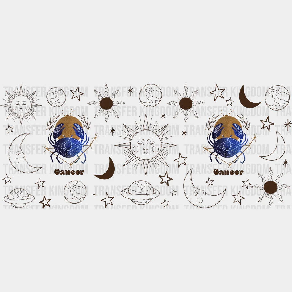 Sun And Moon Cancer Sign - Zodiac Cup Wrap Uv Sticker Permanent Dtf Decal