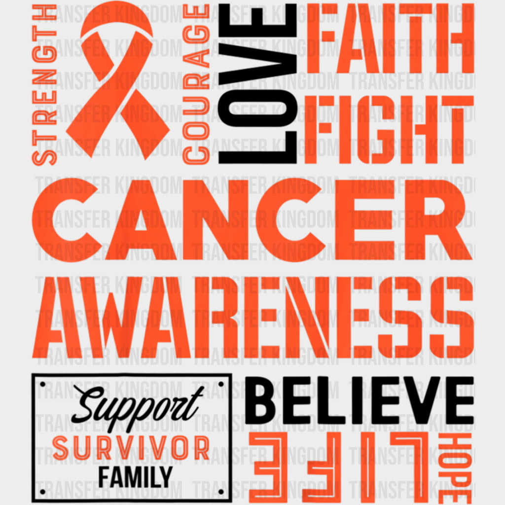 Support Survivor Family - Leukemia DTF Transfers Adult Unisex - S & M (10’’) / Dark Color Design (See Imaging)