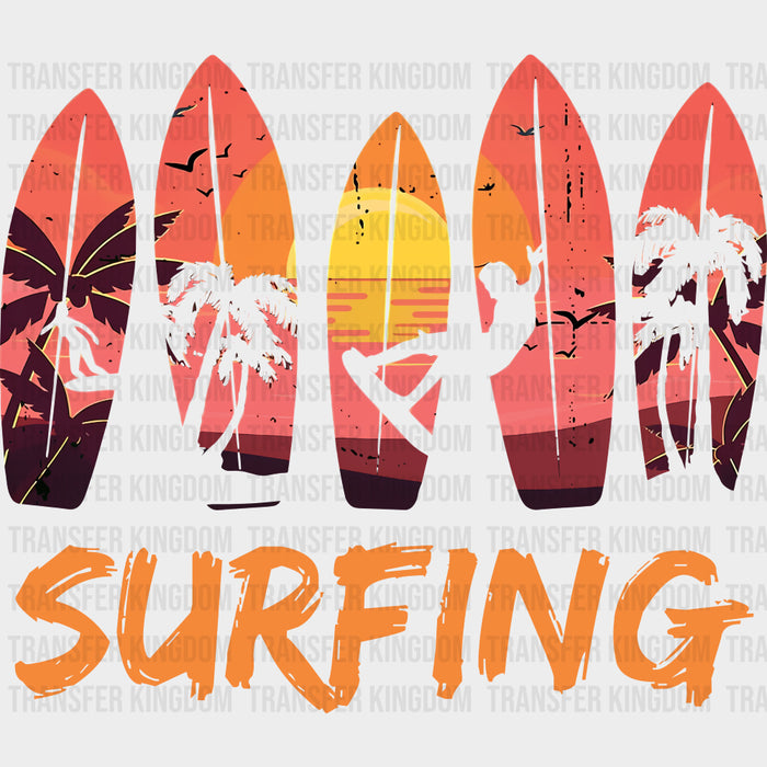 Surfing, Sunset, Surfboards - Surfing DTF Transfers