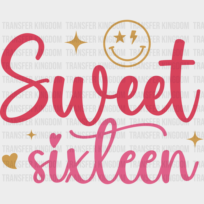 Sweet Sixteen, Smiley, Hearts, Stars - Sweet 16 DTF Transfers