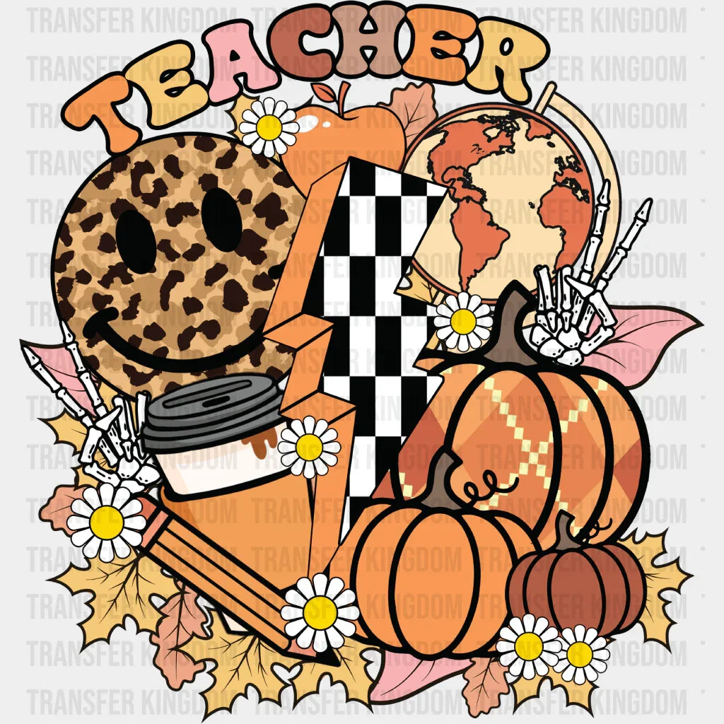 Teacher Flowers Smiley - Fall Dtf Transfer Unisex S & M (10’’) / Dark Color Design See Imaging
