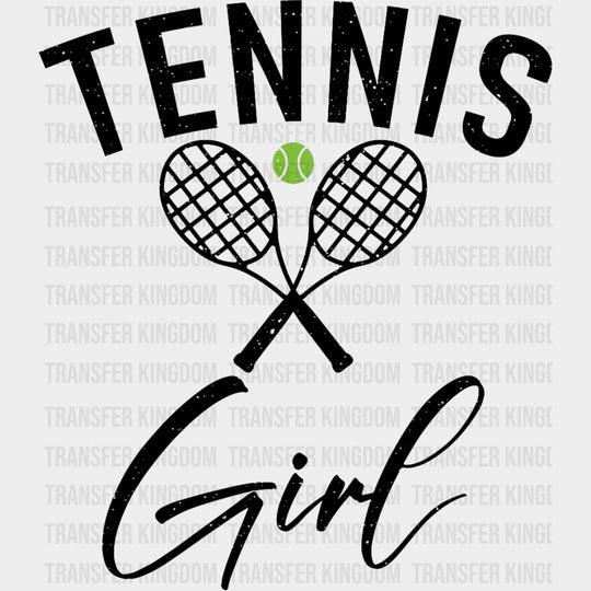 Tennis Girl Cursive B&W - Tennis DTF Transfers Adult Unisex - S & M (10’’) / Dark Color Design (See Imaging)