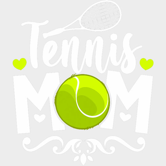 Tennis Mom Green Hearts - Tennis DTF Transfers Adult Unisex - S & M (10’’) / Light Color Design (See Imaging)