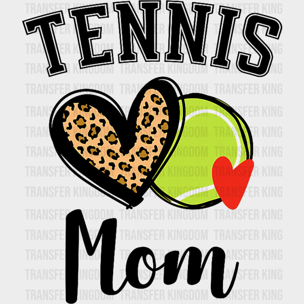 Tennis Mom Leopard Print Heart - Tennis DTF Transfers Adult Unisex - S & M (10’’) / Dark Color Design (See Imaging)
