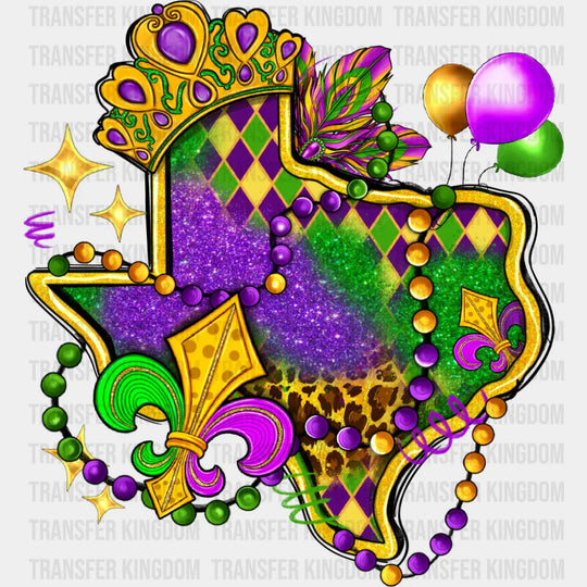 Texas Map Colorful - Mardi Gras DTF Transfer Adult Unisex - S & M (10’’) / Dark Color Design (See Imaging)