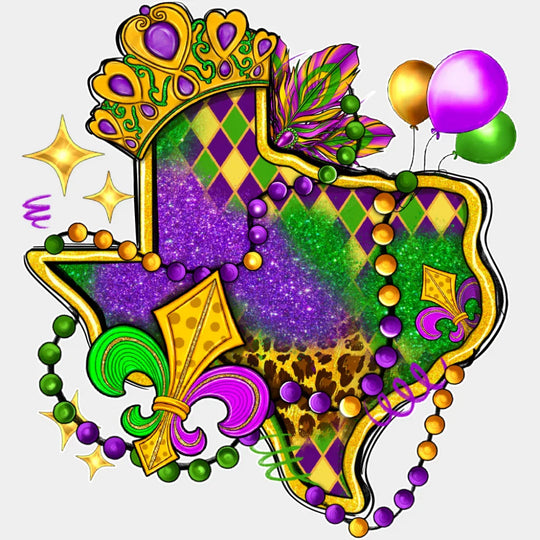 Texas Map Colorful - Mardi Gras DTF Transfer Adult Unisex - S & M (10’’) / Light Color Design (See Imaging)