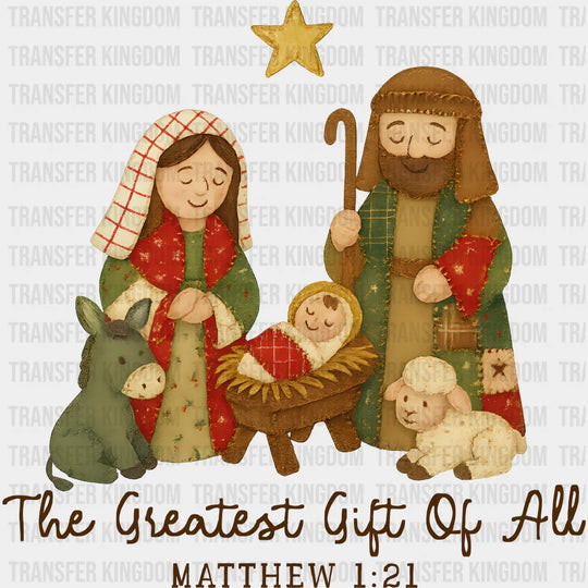 The Greatest Gift Of All Matthew 1:21 - Christmas DTF Transfer Adult Unisex - S & M (10’’) / Dark Color Design (See