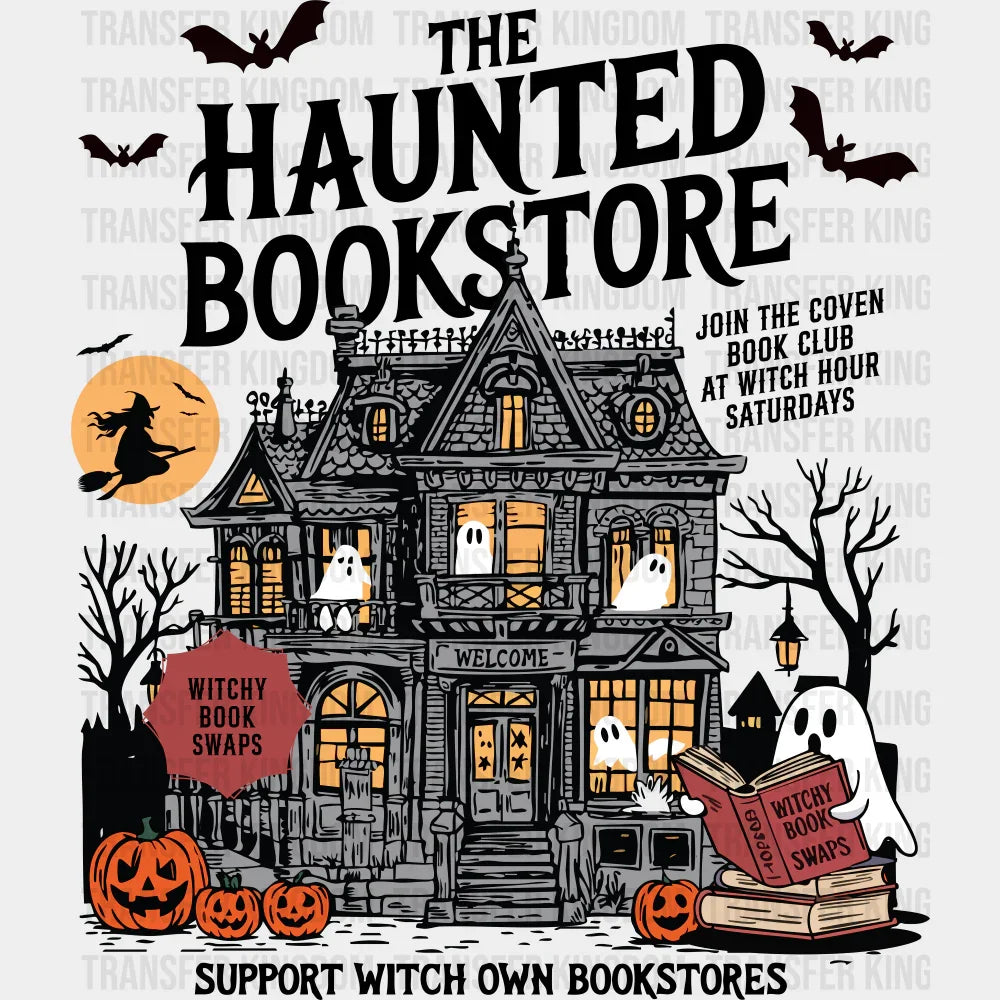 The Haunted Bookstore Halloween DTF Transfer Adult Unisex S & M (10’’) / Dark Color Design (See Imaging)