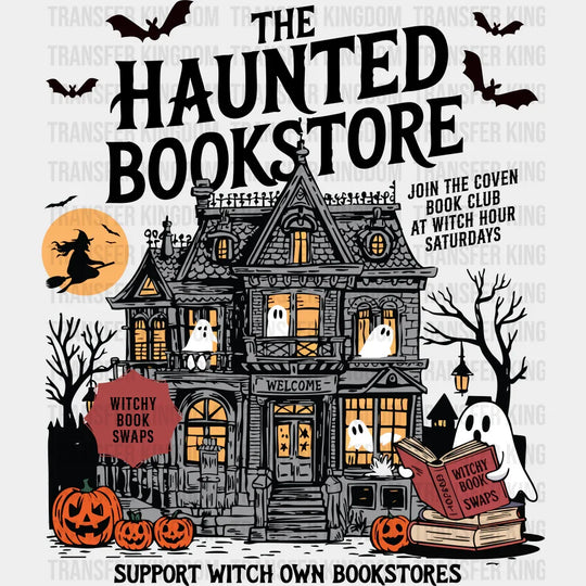The Haunted Bookstore Halloween DTF Transfer Adult Unisex S & M (10’’) / Dark Color Design (See Imaging)