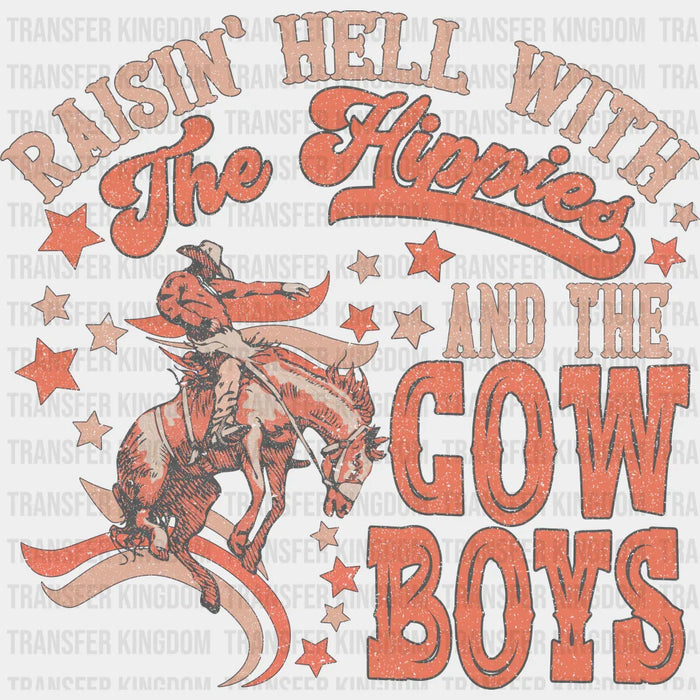 The Hippies And The Cowboys Orange Design - Western DTF Transfers