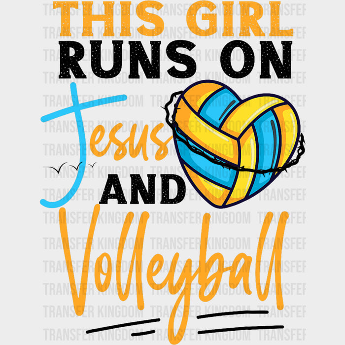 This Girl Runs On Jesus And Volleyball, Yellow - Volleyball DTF Transfers
