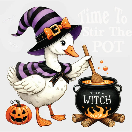 Time To Stir The Pot Cute Goose Halloween DTF Transfer Adult Unisex S & M (10’’) / Light Color Design (See Imaging)
