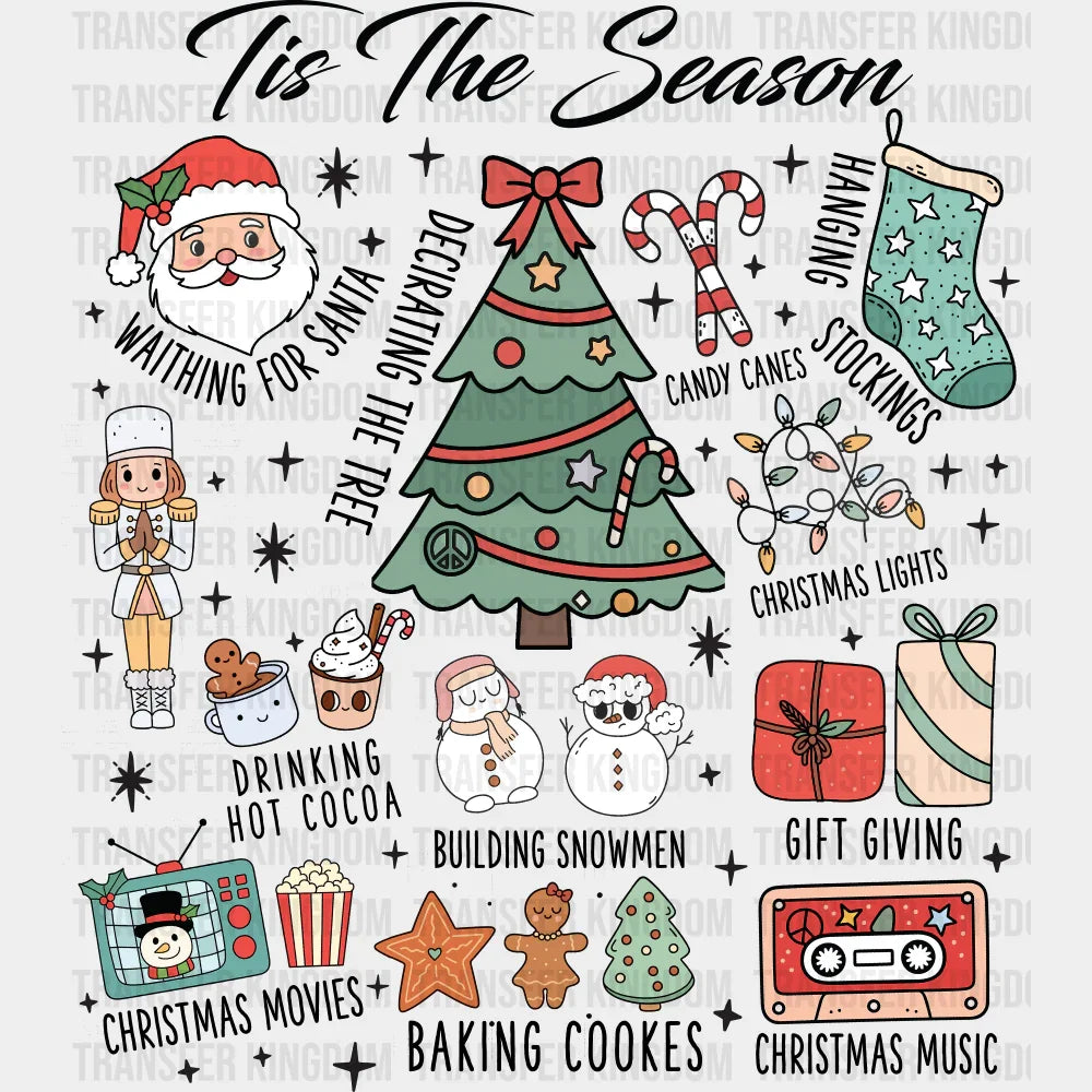 Tis The Season B&W Collage - Christmas DTF Transfer Adult Unisex - S & M (10’’) / Dark Color Design (See Imaging)