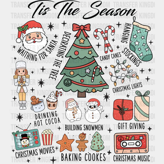 Tis The Season B&W Collage - Christmas DTF Transfer Adult Unisex - S & M (10’’) / Dark Color Design (See Imaging)