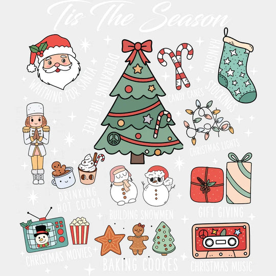 Tis The Season B&W Collage - Christmas DTF Transfer Adult Unisex - S & M (10’’) / Light Color Design (See Imaging)
