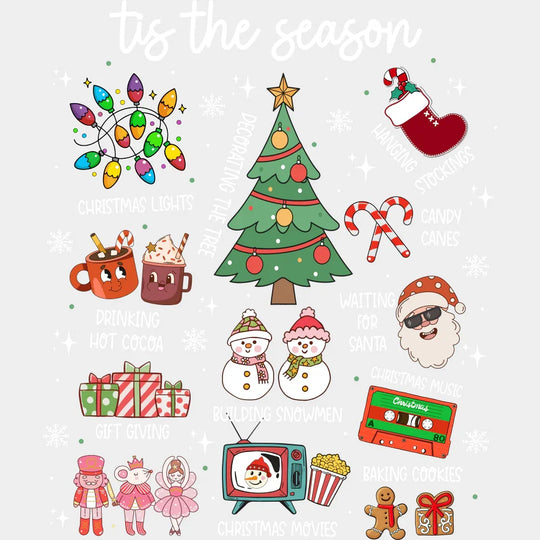 Tis The Season For... - Christmas DTF Transfer Adult Unisex - S & M (10’’) / Light Color Design (See Imaging)
