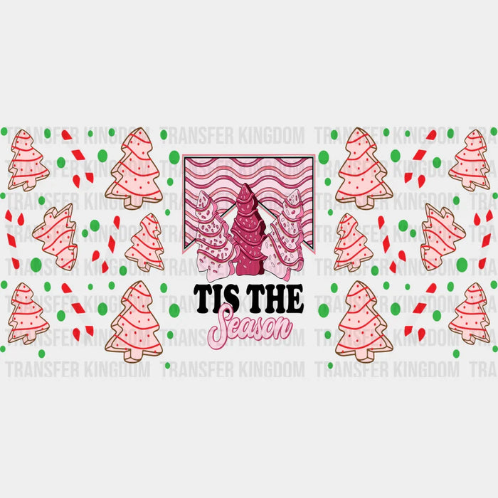 Tis The Season Pink Trees - Christmas Cup Wrap UV Sticker Permanent UV DTF Decal