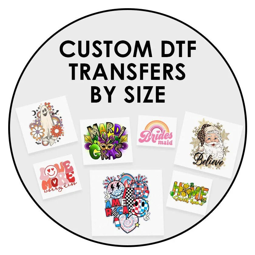 Transfer Kingdom Custom DTF Transfers by Size hero product shot from the brand's product page