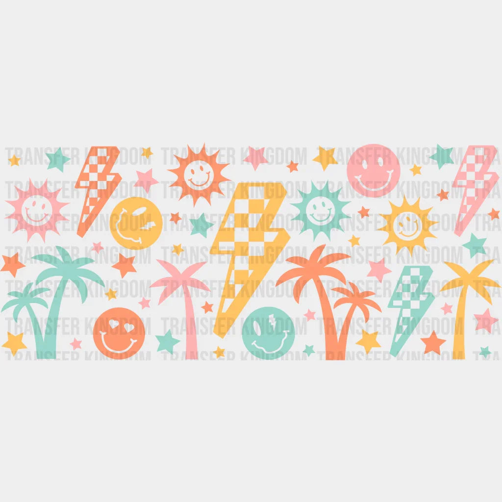 Trees And Smileys - Summer Cup Wrap Uv Sticker Permanent Dtf Decal