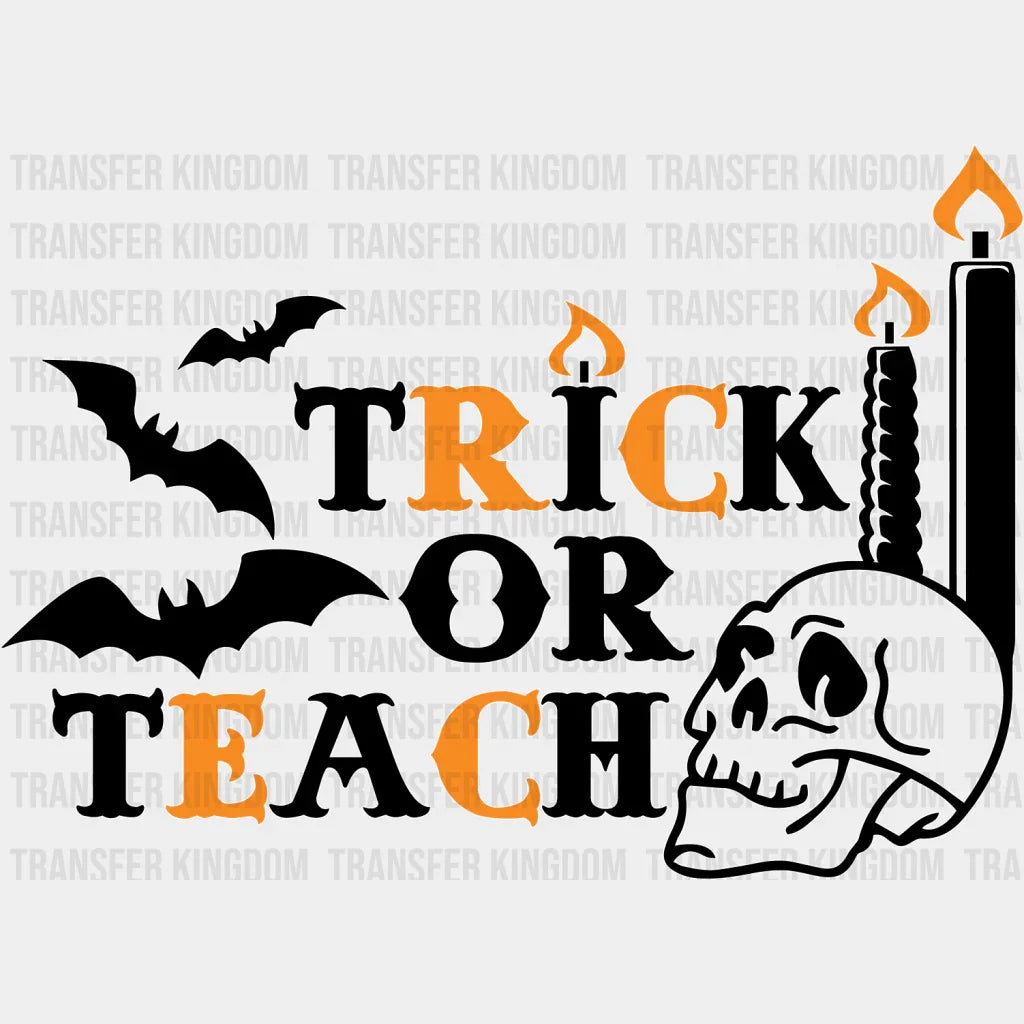 Trick Or Teach Bats And Candles - Halloween Dtf Transfer Unisex S & M (10’’) / Light Color