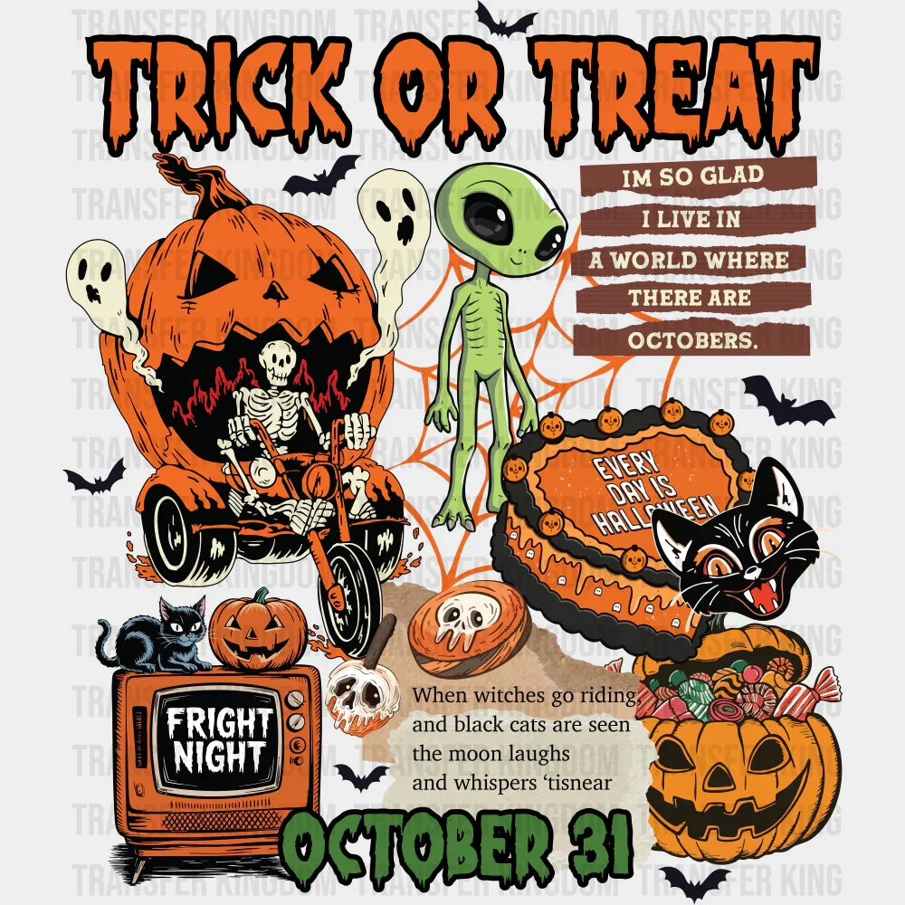 Trick Or Treat October 31 Halloween DTF Transfer Adult Unisex S & M (10’’) / Dark Color Design (See Imaging)