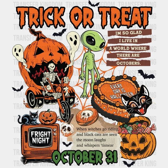Trick Or Treat October 31 Halloween DTF Transfer Adult Unisex S & M (10’’) / Dark Color Design (See Imaging)