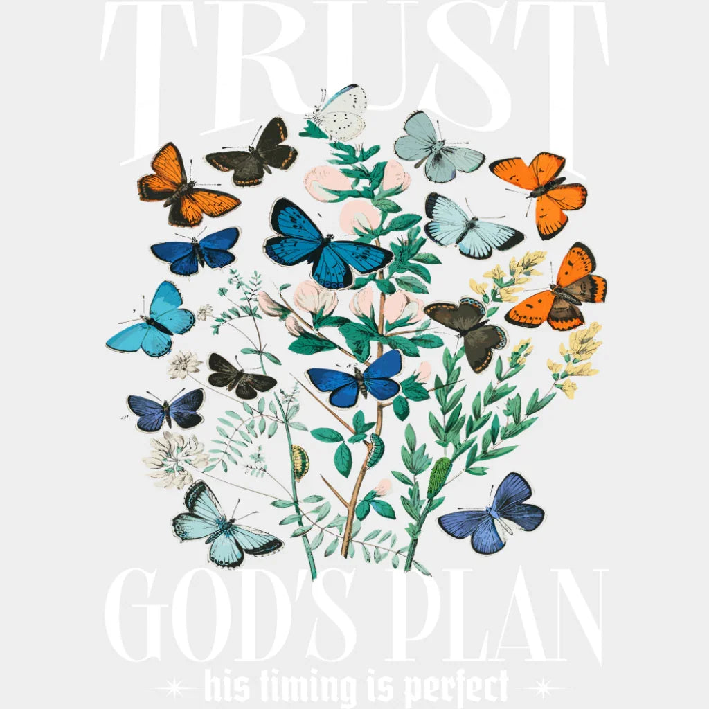 Trust God’s Plan His Timing Is Perfect - Christianity DTF Transfer Adult Unisex - S & M (10’’) / Light Color Design