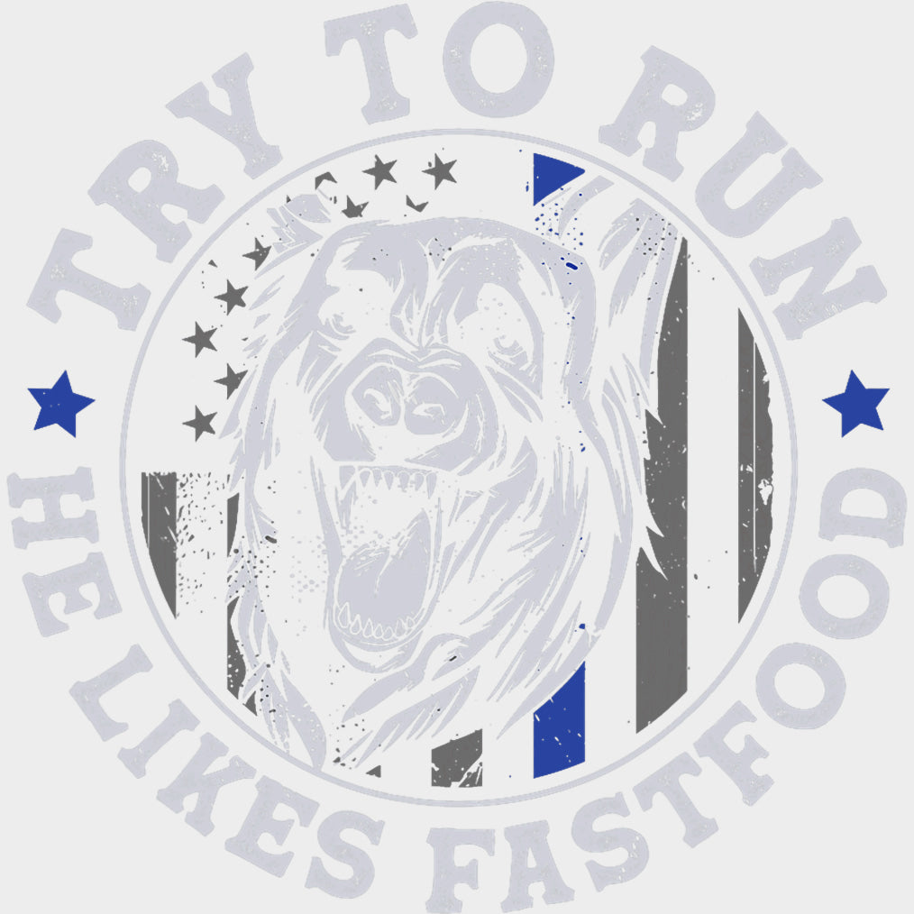 Try To Run, He Likes Fastfood - Police DTF Transfers transfer-kingdom Light Color Design (See Imaging)
