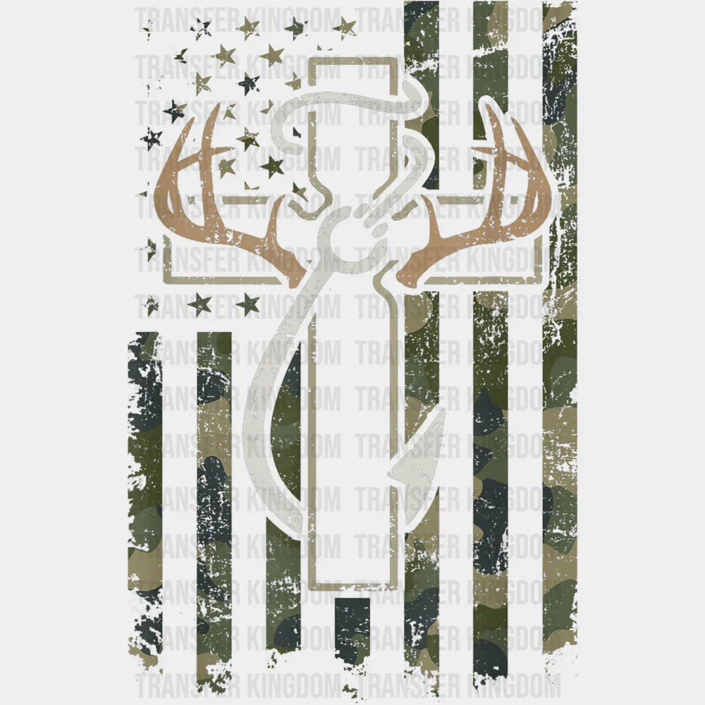 US Flag Cross Deer Antler Fish Hook - Outdoor DTF Transfer