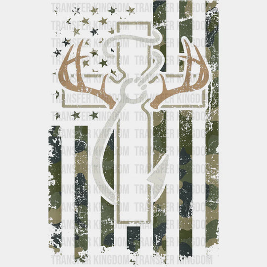 US Flag Cross Deer Antler Fish Hook - Outdoor DTF Transfer