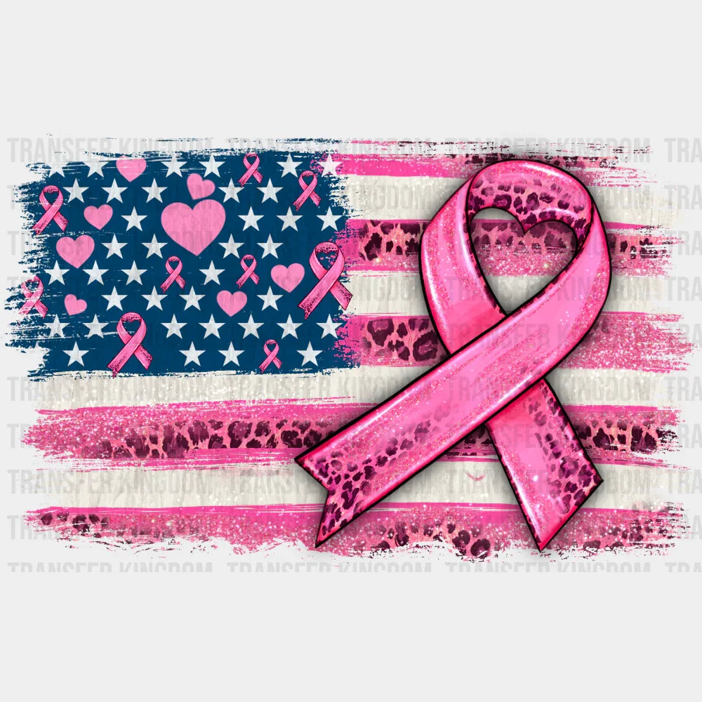 US Flag Pink Ribbon - Breast Cancer DTF Transfer