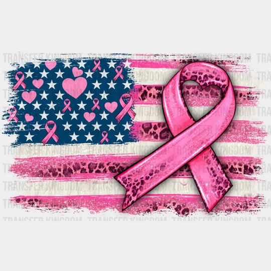 US Flag Pink Ribbon - Breast Cancer DTF Transfer