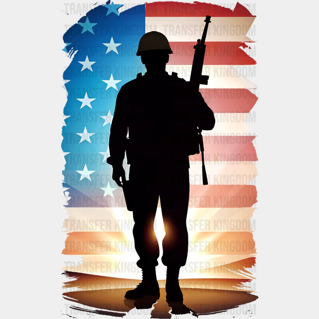 Us Flag Soldier Silhouette Design - Military Dtf Heat Transfer