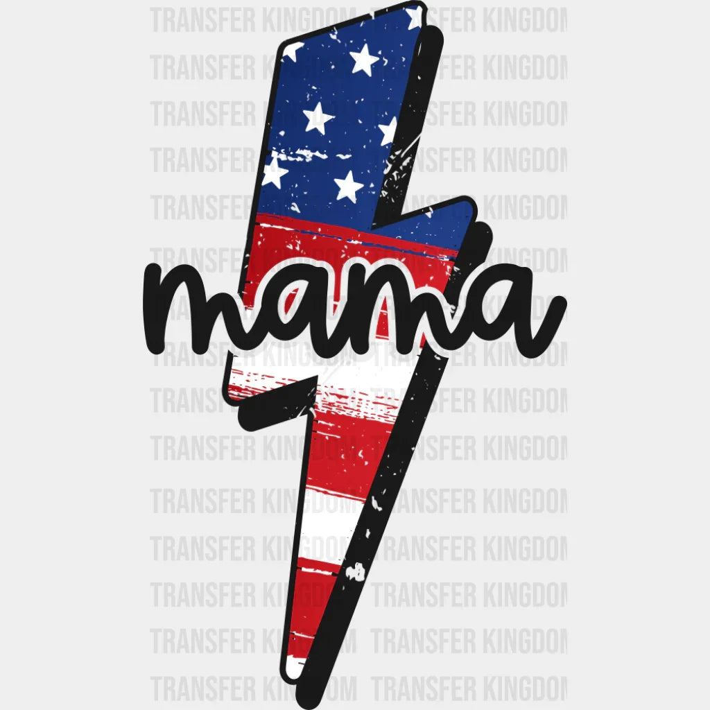 US Lightning Bolt Mama B&W - 4th Of July DTF Transfer Adult Unisex - S & M (10’’) / Dark Color Design (See Imaging)