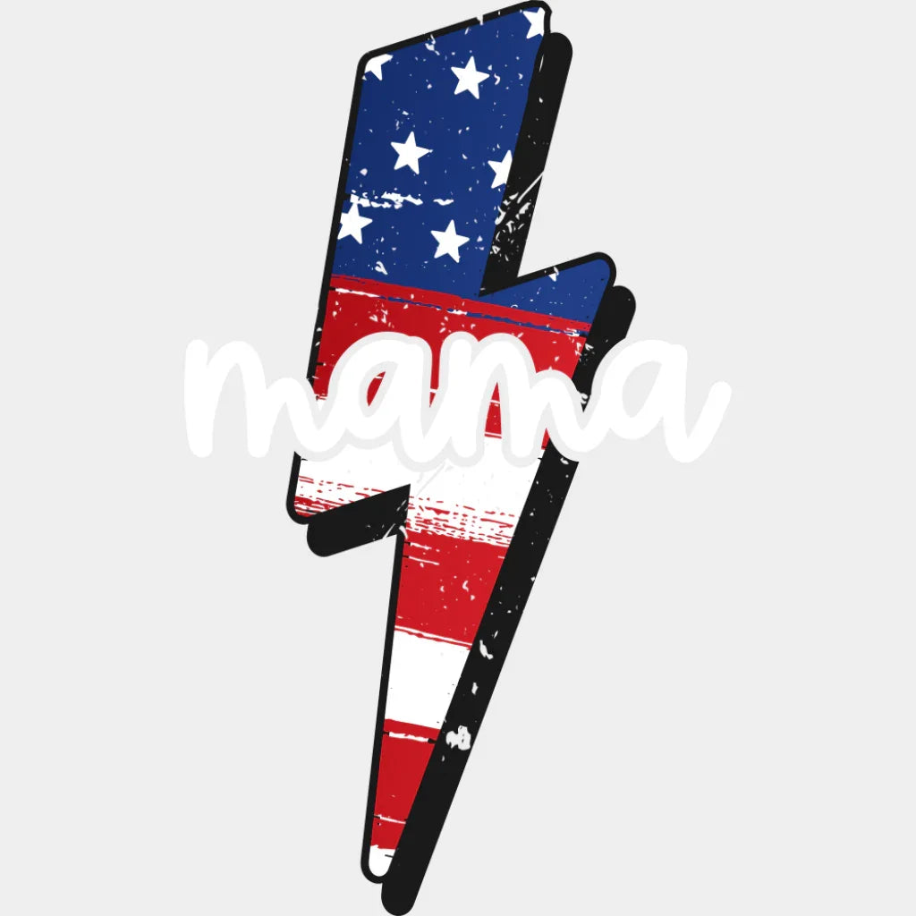 US Lightning Bolt Mama B&W - 4th Of July DTF Transfer Adult Unisex - S & M (10’’) / Light Color Design (See Imaging)
