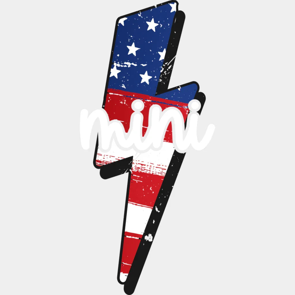 US Lightning Bolt Mini B&W - 4th Of July DTF Transfer Adult Unisex - S & M (10’’) / Light Color Design (See Imaging)