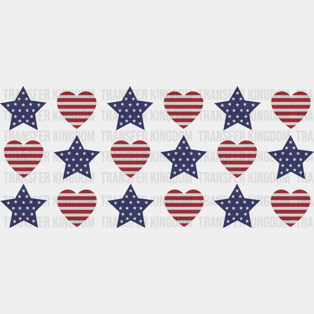 Usa Flag Heart And Stars - 4Th Of July Cup Wrap Uv Sticker Permanent Dtf Decal