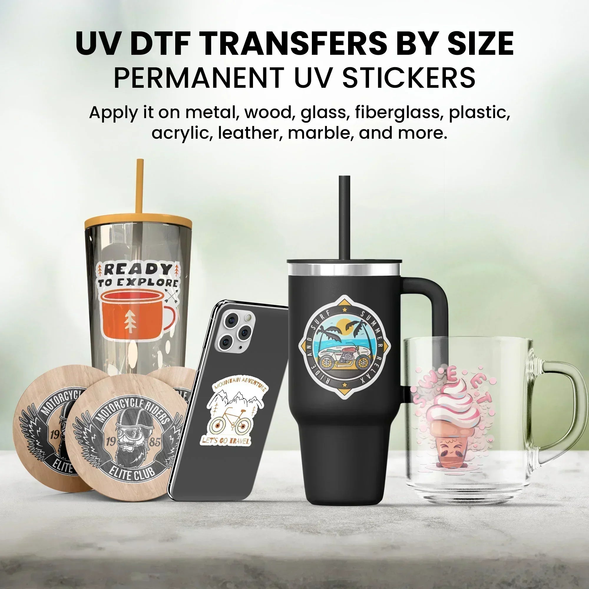 Custom UV Stickers By Size Permanent UV Decals - Transfer Kingdom