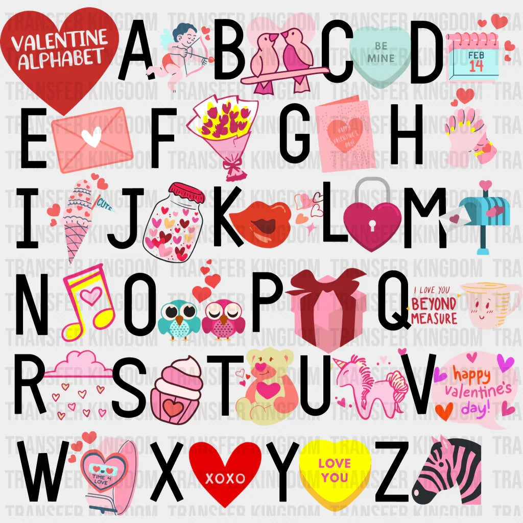 Valentine Alphabet Valentines Day Design - Dtf Heat Transfer