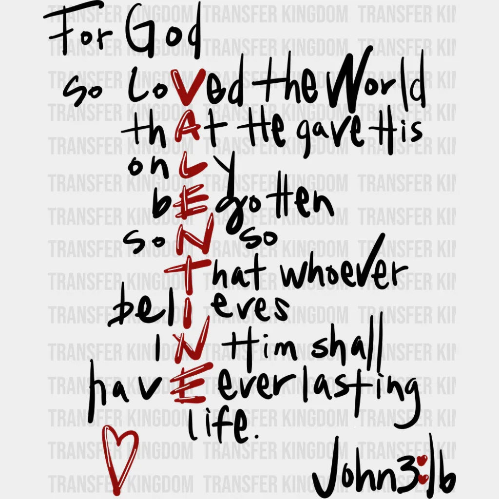 Valentine Mesostic Poem Design - Valentine’s Day Dtf Transfer Unisex S & M (10’’) / Dark