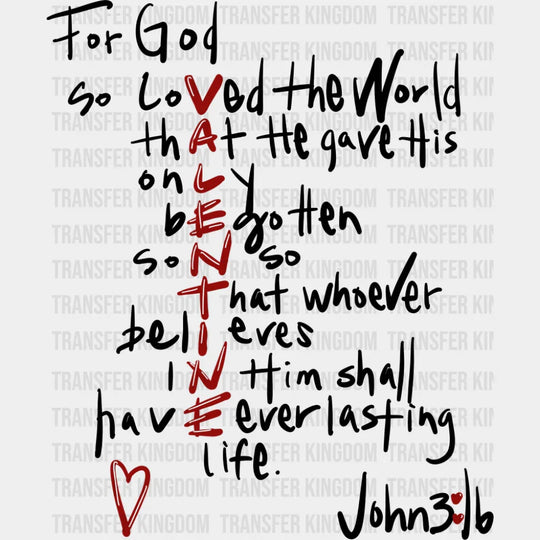 Valentine Mesostic Poem Design - Valentine’s Day Dtf Transfer Unisex S & M (10’’) / Dark